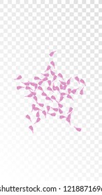 Red Sakura Petals Falling Down. Isolated Vector illustration of Sakura Petals. Flying Red Cherry Blossom Background. Design of Greeting or Invitation Card. 
