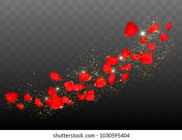 red sakura or rose falling petals