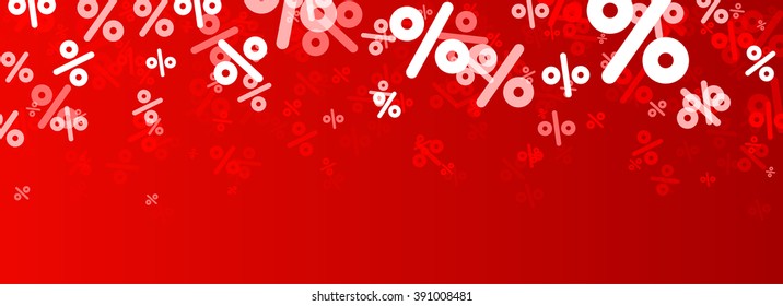 Red sale banner with percent signs. Vector paper illustration.