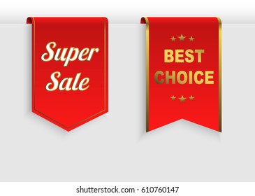 Red sale banners. Paper ribbons 