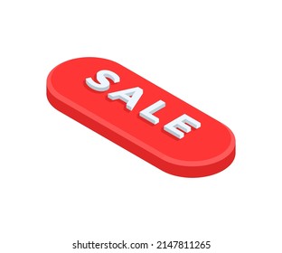 Red sale button circle internet shopping advertising advice isometric 3d icon vector illustration. Promo discount sticker special offer black friday badge rounded tag minimalist buying advertisement