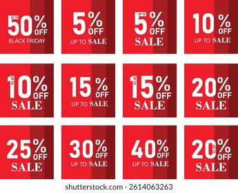 Red Sale Discount Labels Collection – Percentage Off Promotional Tags