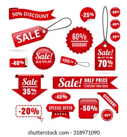 Red Sale Discount Tags, Badges And Ribbons