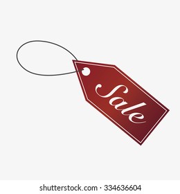 Red Sale embleme hanging. Isolated on white. Christmas. Black Friday. Autumn sales.