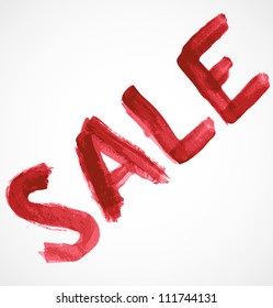Red sale inscription of watercolor paint. Vector illustration