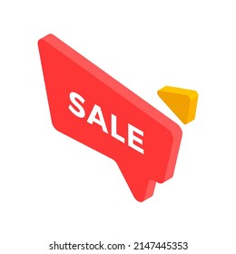 Venta roja isométrica de punta rápida de la burbuja de voz minimalista 3d ilustración vectorial de icono. Oferta especial de compras con descuento, insignia de consejo de diseño decorativo aislado. Compra de pedidos de compra por Internet para empresas minoristas