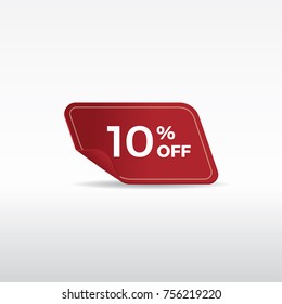 Red sale label 10 percent off illustration flat vector icon