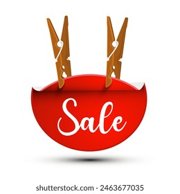 Red Sale label - sticker with pegs isolated on white background