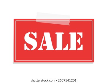 Red sale label tag illustration. Taped sale paper note memo. Price discount label stickers.