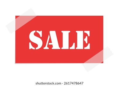 Red sale label tag illustration. Taped sale paper note memo. Price discount label stickers.