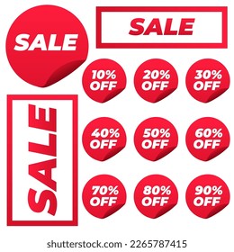 red sale label template vector 10% 20% 30% 40% 50%