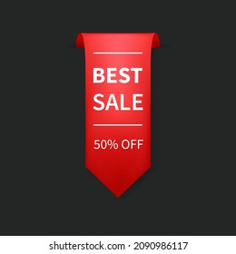 Red sale label with text best sale, ribbon vector badge, online shopping tag, label web banner.