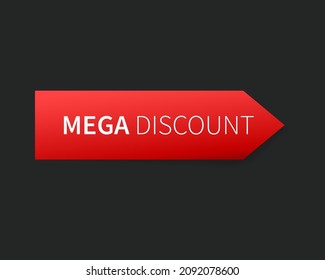 Etiqueta de venta roja con mega descuento de texto, placa vectorial de cinta, etiqueta de compra en línea, banner web de etiqueta.