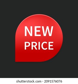Red sale label with text new price, ribbon vector badge, online shopping tag, label web banner.