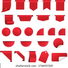 Red Sale Labels And Ribbon Set White background With Gradient Mesh, Vector Illustration