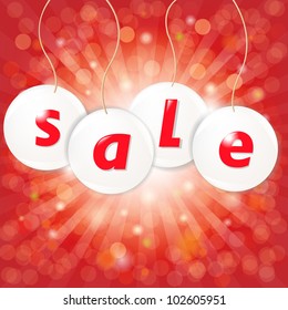 Red Sale Poster With Sunburst, Vector Illustration