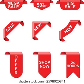 Red Sale Ribbon Banner Collection for Marketing and Promotion