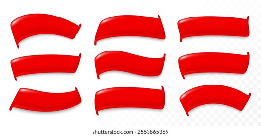 Red sale ribbons set. Ribbons banners on white background. Special offer flag shaped tag. Folded ribbons for sale banners, labels and tags. Elegant vintage flags collection. Vector illustration