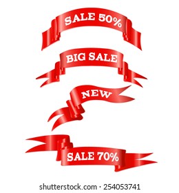 Red Sale Ribbons Set, Vector Illustration