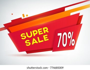 Red sale shopping poster with discounts percentage and information about super sale on the grey background vector illustration