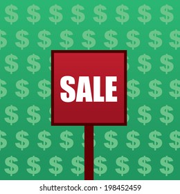 Red sale sign with green dollar background 