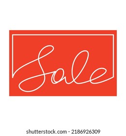 Red sale sign vector. One line continuous lettering in frame. Flat hand drawn icon for banner, flyer, showcase design, retail shop, outlet.