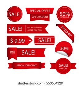 Red sale stamps. Limited time only. Different size and shapes. Discounts.Special offer. Winter sale. Summer sale. 