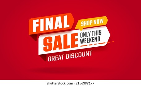 Red sale sticker with promo offer. Final sale and great discount promotion offer sticker design on red background. Vetcor sticker template layout of red modern design. Discount deal with special offer
