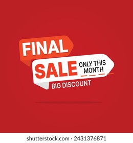 Red sale sticker with promo offer. Final sale and great discount promotion offer sticker design on red background. Discount deal with special offer, vector illustration.