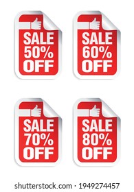 Red sale stickers set. Best choice. Sale 50%, 60%, 70%, 80% off. Vector illustration