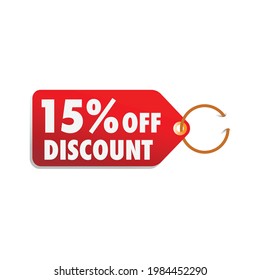 red sale tag 15% discount offer white background 