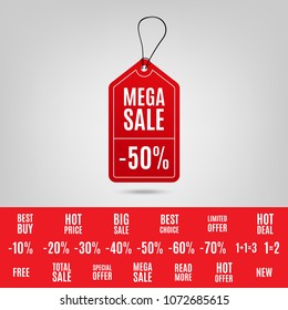 Red Sale Tag 3D. Vector Red Sale Tags With Different Promotional Texts. Vector Illustration