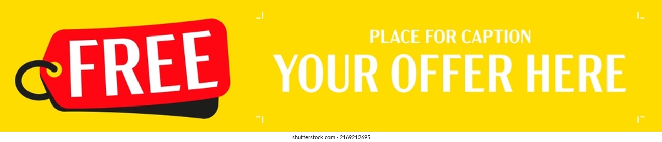 Red sale tag with free headline. Banner template with place for caption and special marketing offer vector illustration. Promotion material. Free delivery, cheap product and bonus advertising