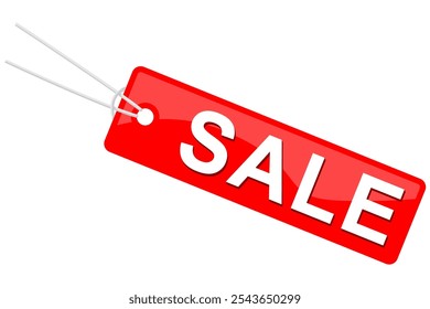 Red SALE Tag Icon – Glossy and Shiny Hand Tag Illustration for Promotions, Advertising, and Marketing Campaigns, Ideal for Templates and Graphic Designs, Isolated on White Background