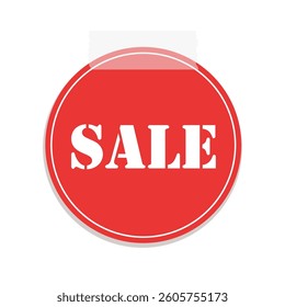Red sale tag label illustration. Taped round sale paper note memo. Price and discount label stickers.