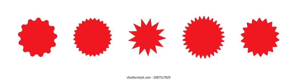 Red sale tag. Price empty label. Round red discount sign. New best deal sale star badge vector set isolated on white background.