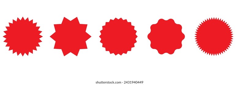  Red sale tag. Price empty label. Round red discount sign. New best deal sale star badge vector set isolated on white background.