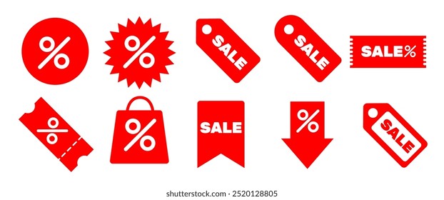 Red Sale Tag stickers vector design, Isolate Specials offer labels. Shopping, promotion badge, Red stickers for web banners and Marketing illustration, Business graphic elements, stock (Editable)
