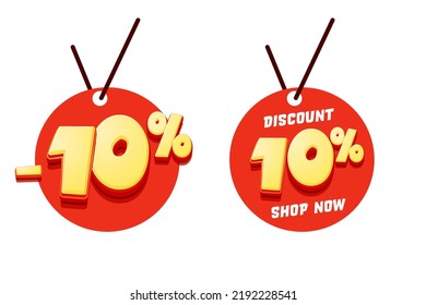 Red Sale Tag Template Set. 10 Prozent Rabatt auf die Werbeaktion. Preisfreigabe, Shop mit Sonderangebot Werbung. Sale-Tag-Vektorgrafik-Cartodesign einzeln auf weißem Hintergrund