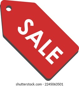 Red sale tag, vector. Red color tag with white inscription SALE, tag with shadow.