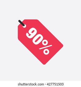 Red Sale Tag Vector Icon 90 Percent