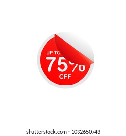  Red sale tags, percent text on circle tags, up to 75% off