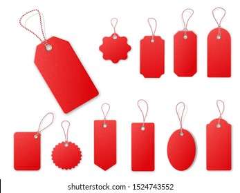 Red sale tags. Realistic texture vector templates