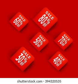 Red Sale tags.Sale discount origami for website