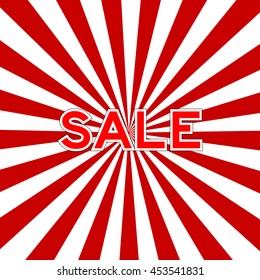 Red sale wording placed on sunburst background