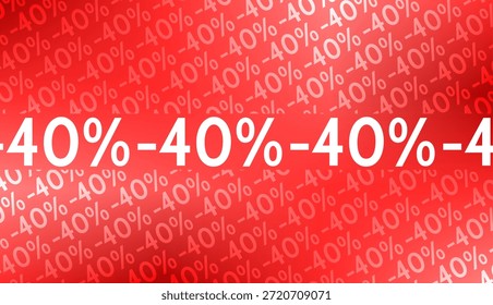 Um plano de fundo de vendas vermelho com -40% organizado diagonalmente e -40% horizontal faixa branca