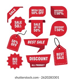 Red sales marketing promotion badge emblem collection - Sale discount banner vector illustration