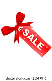 Red sales tag with red ribbon Vector