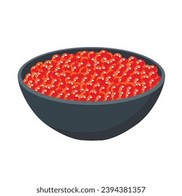 Red salmon caviar in a bowl. Fish roe - healthy luxury delicacy. Vector illustration.