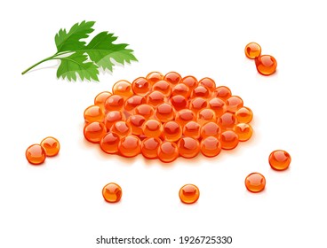 Red salmon caviar. Delicacy fish food, Isolated on white background. Eps10 vector illustration.